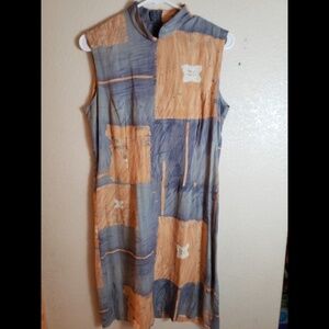 Vintage 80s Jams World Hawaiian Floral Mock Neck Patchwork Summer Dress